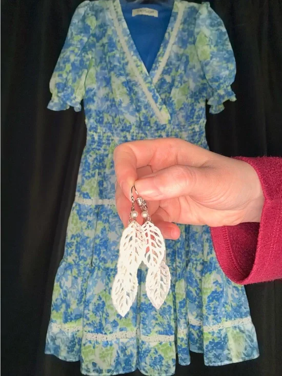 Taylor Blue & Lime Floral Tiered Wrap Midi Dress with Lace Trim —#129 - Picture 7 of 10